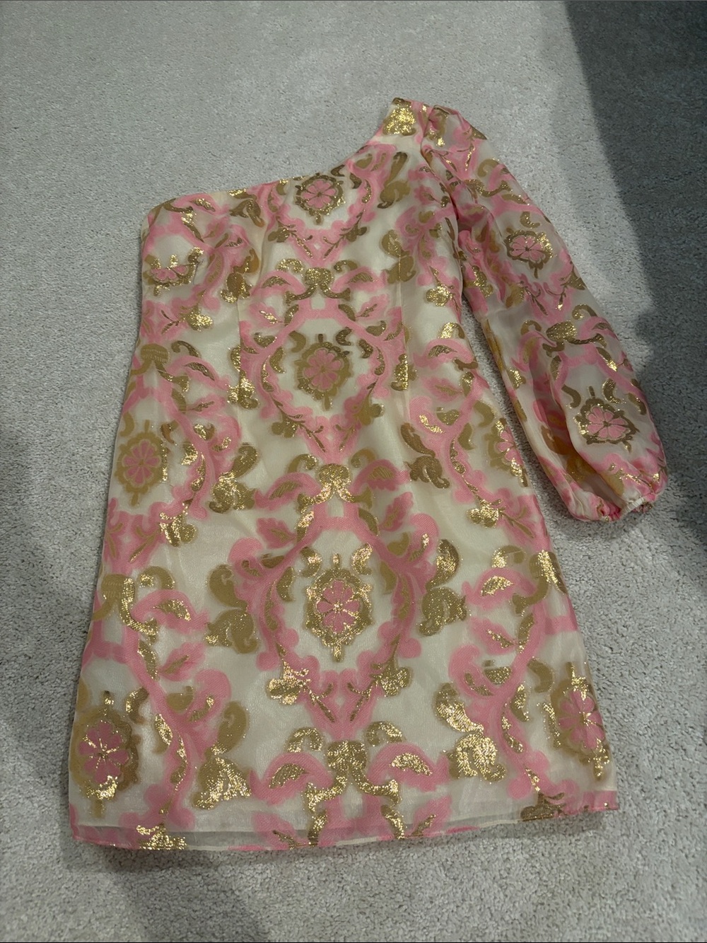 Lilly Pulitzer Pink and Gold One-Shoulder Dress